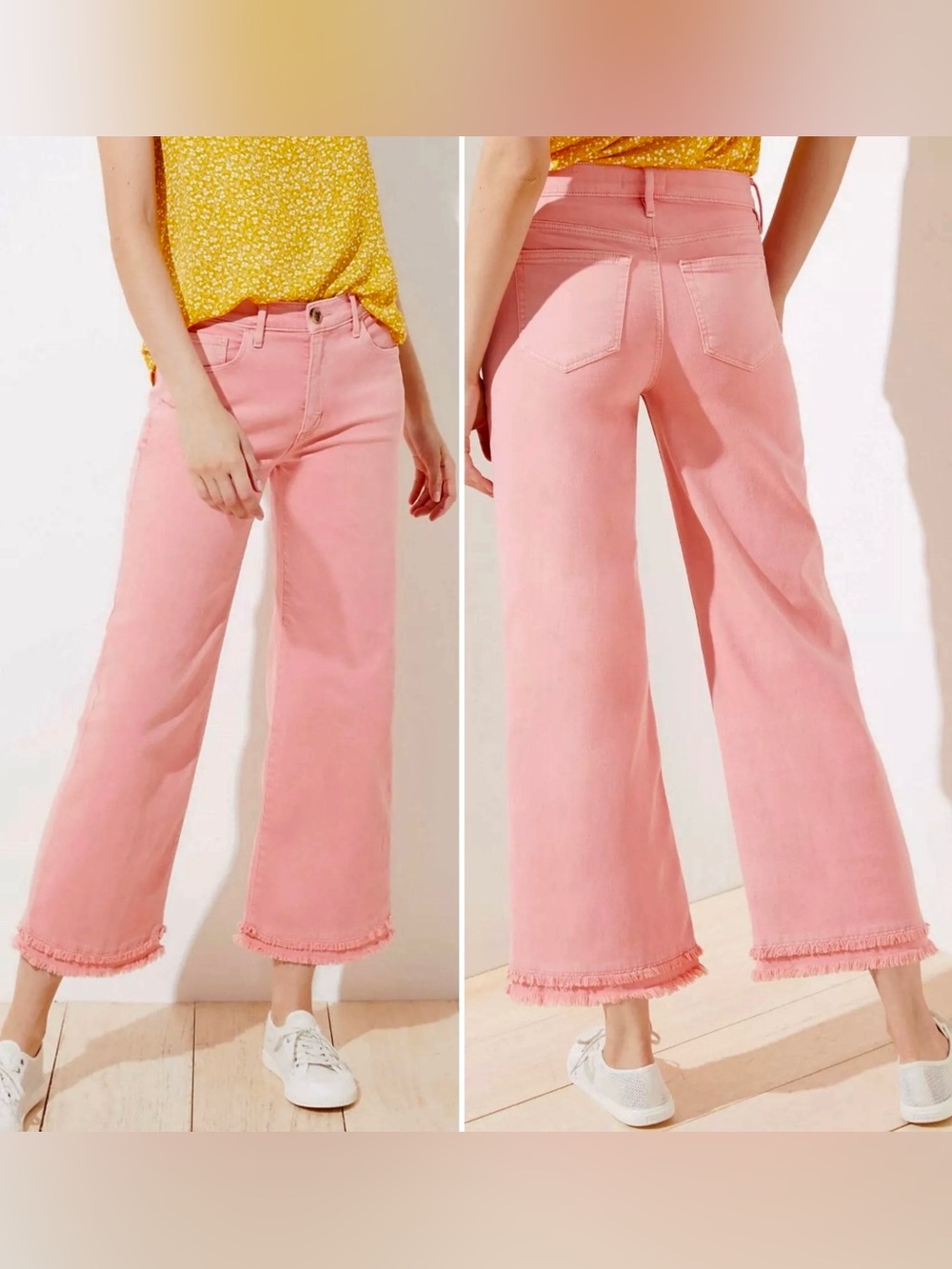 LOFT Ann Taylor Wide Leg Crop Jeans Five Pockets Style High Rise Raw Frayed Hem